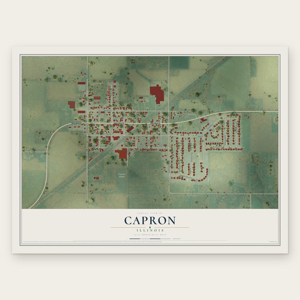Capron, Illinois map print, the full design