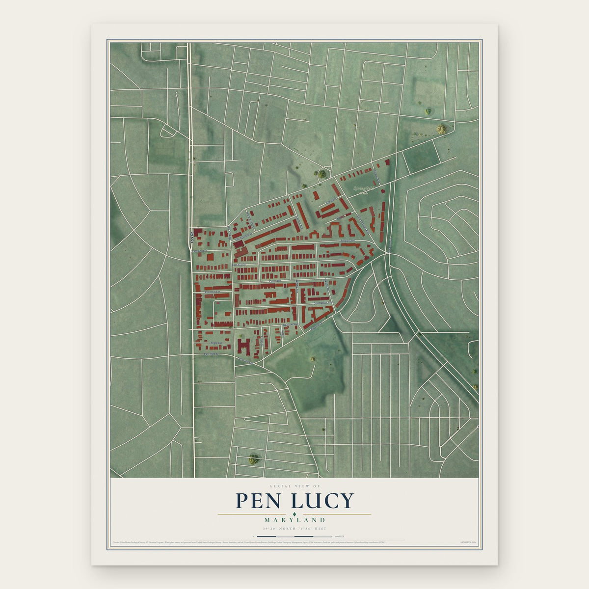 Pen Lucy, Maryland map print, the full design