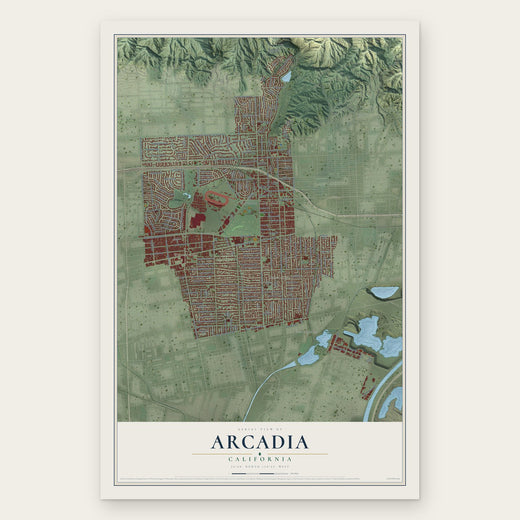 Arcadia, California map print, the full design