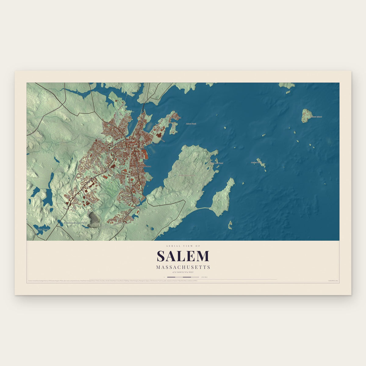 Salem, Massachusetts map print, the full design
