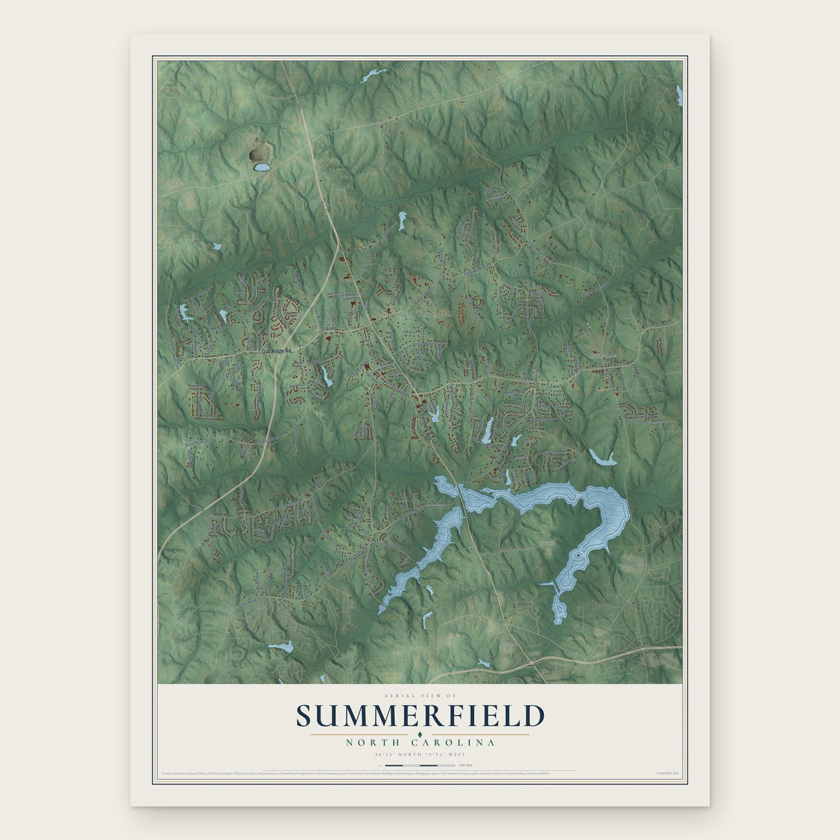 Summerfield, North Carolina map print, the full design