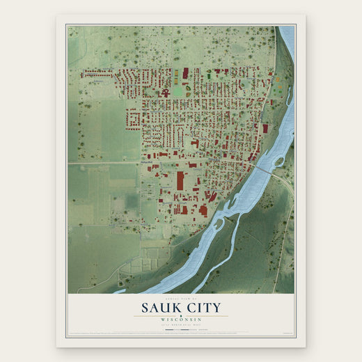 Sauk City, Wisconsin map print, the full design