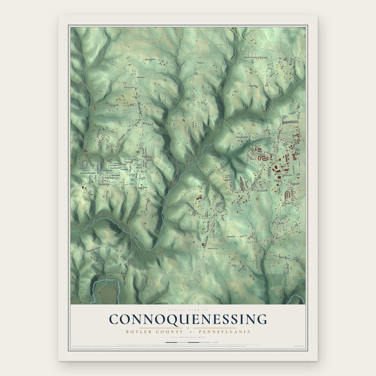 Connoquenessing, Butler County, Pennsylvania map print, the full design
