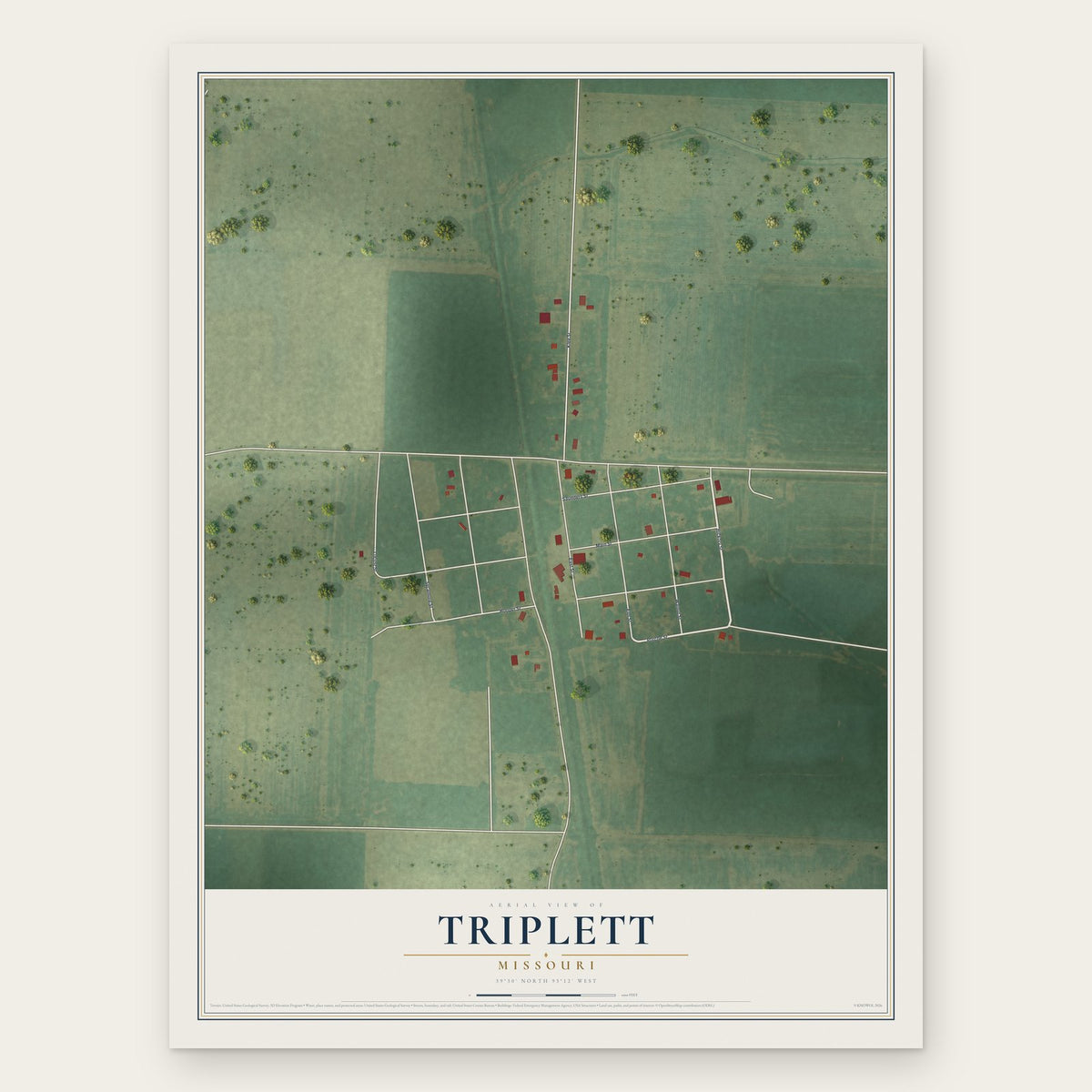 Triplett, Missouri map print, the full design