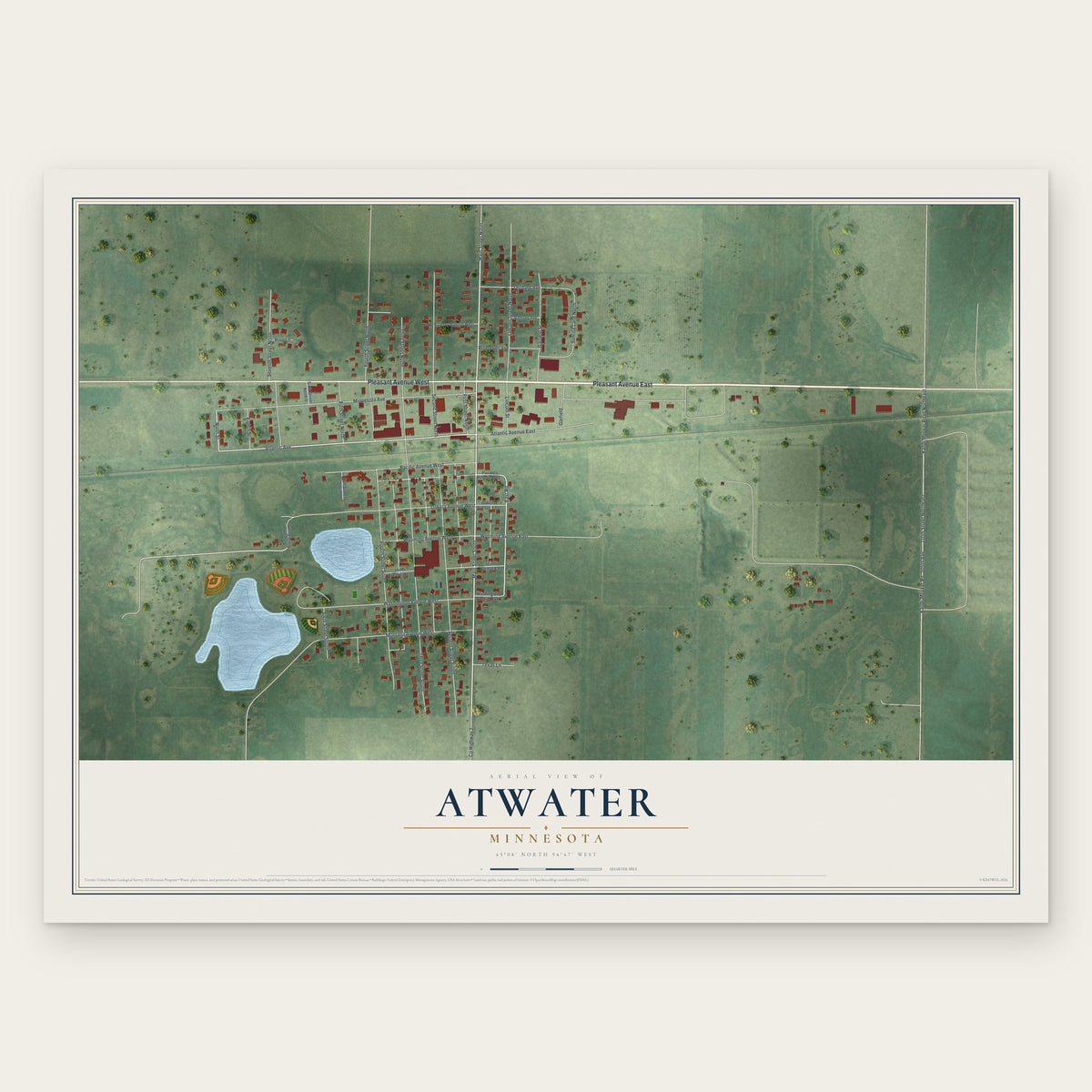 Atwater, Minnesota map print, the full design