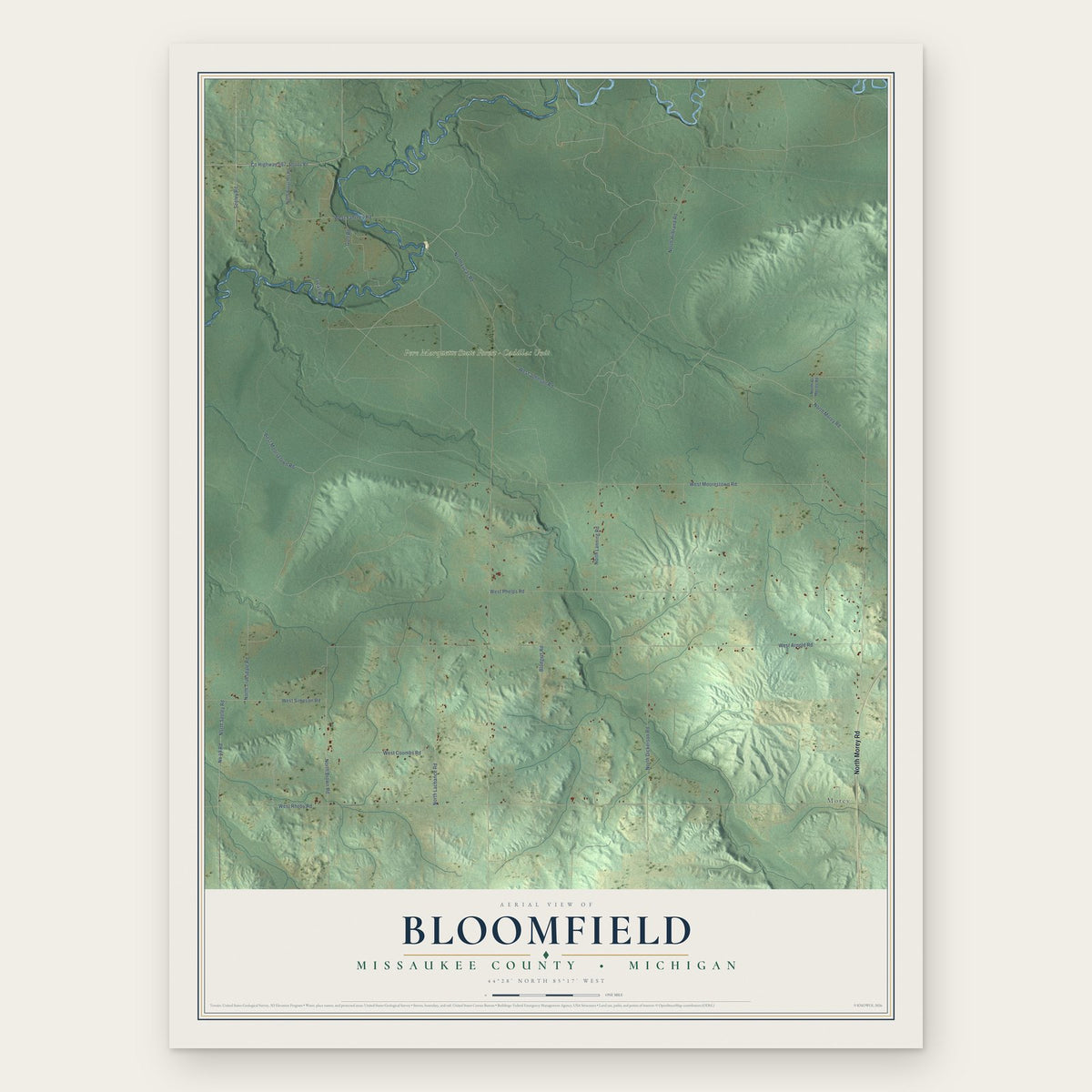 Bloomfield, Missaukee County, Michigan map print, the full design
