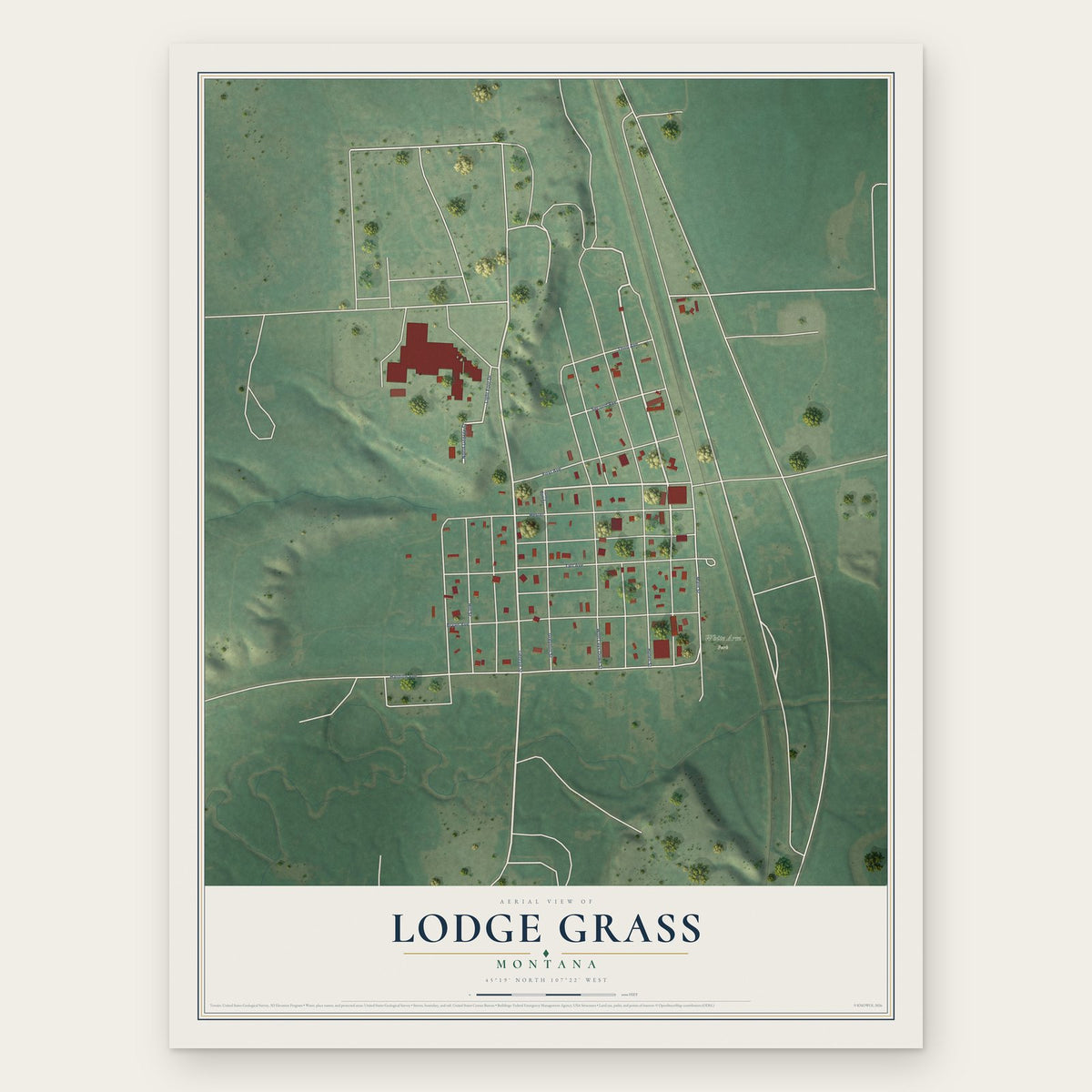 Lodge Grass, Montana map print, the full design