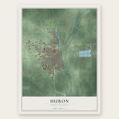 Huron, South Dakota map print, the full design