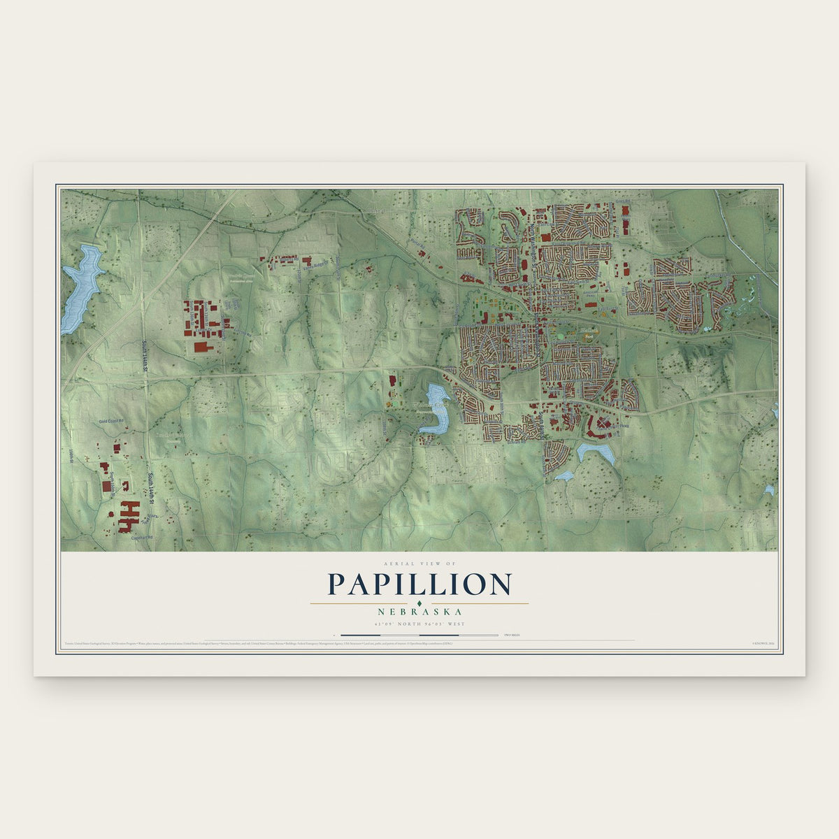 Papillion, Nebraska map print, the full design