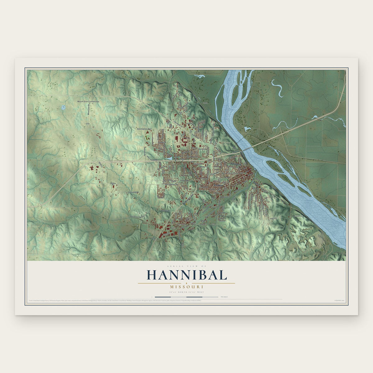 Hannibal, Missouri map print, the full design