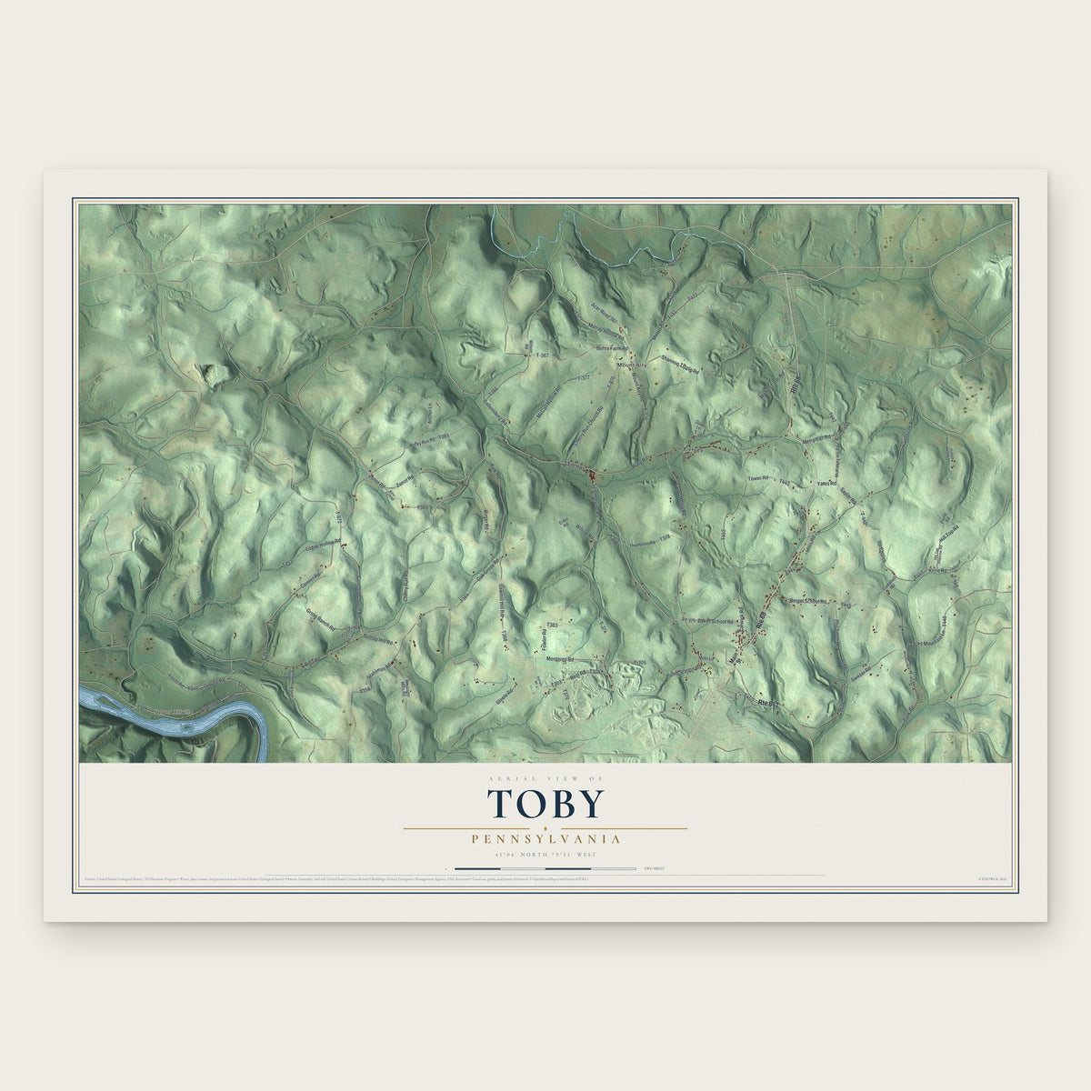 Toby, Pennsylvania map print, the full design