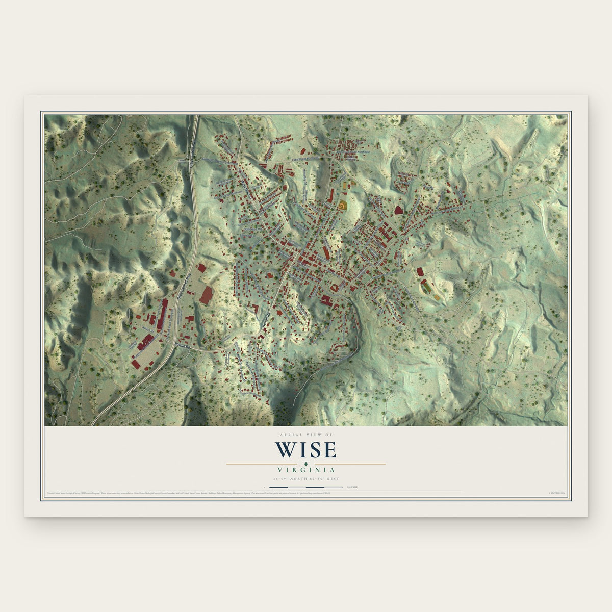 Wise, Virginia map print, the full design