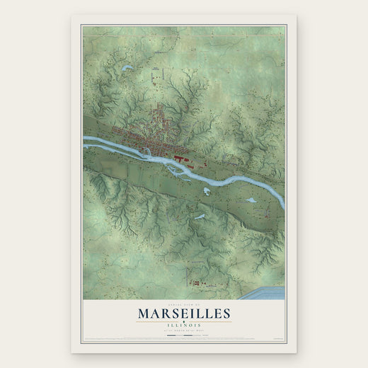 Marseilles, Illinois map print, the full design