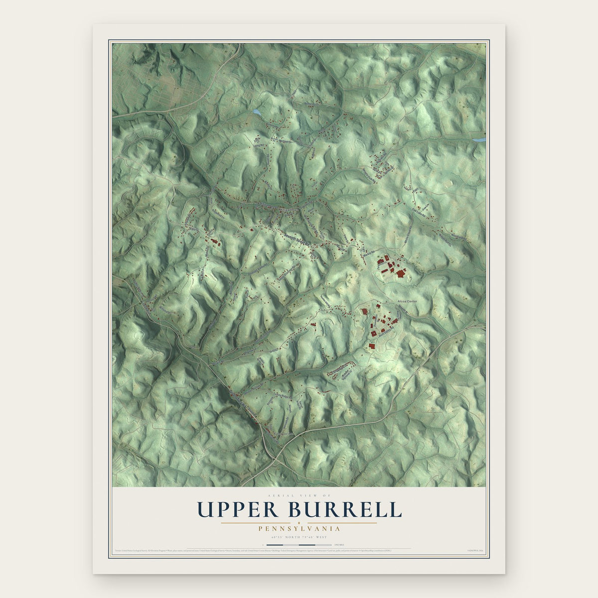 Upper Burrell, Pennsylvania map print, the full design
