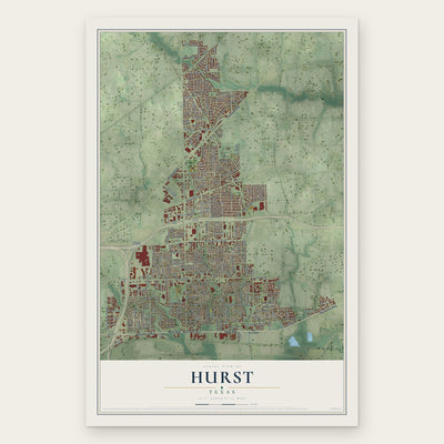 Hurst, Texas map print, the full design