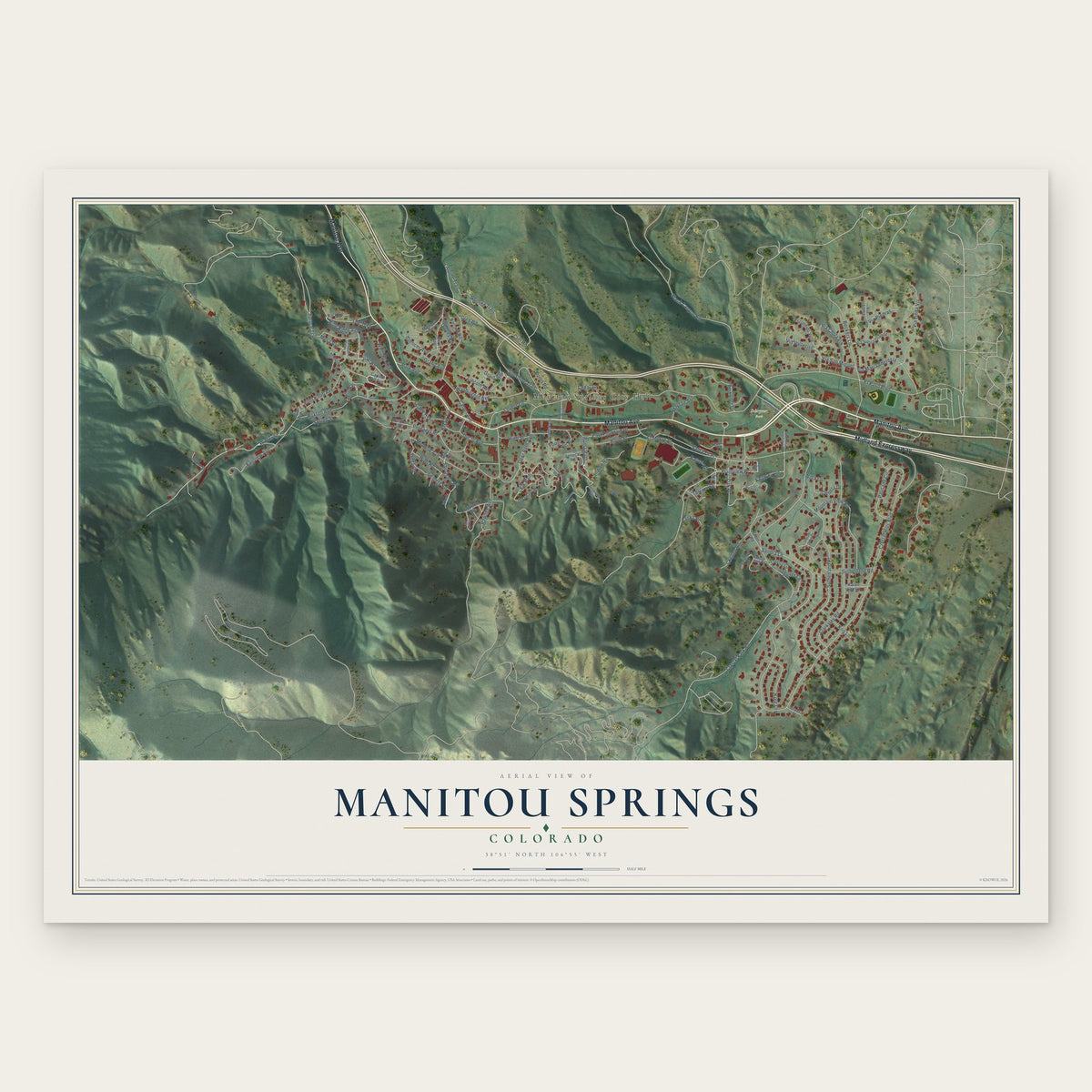 Manitou Springs, Colorado map print, the full design