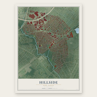 Hillside, New Jersey map print, the full design