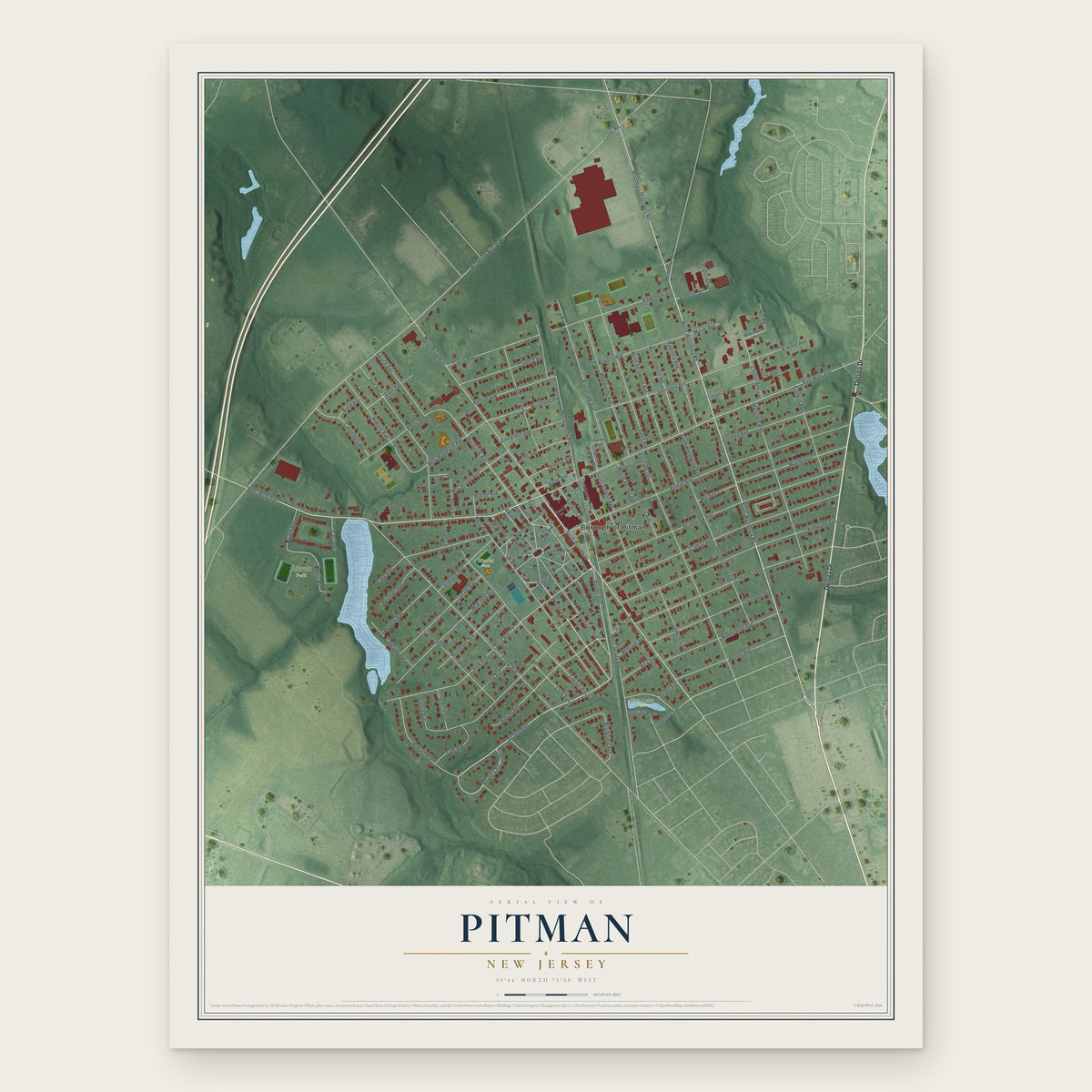 Pitman, New Jersey map print, the full design