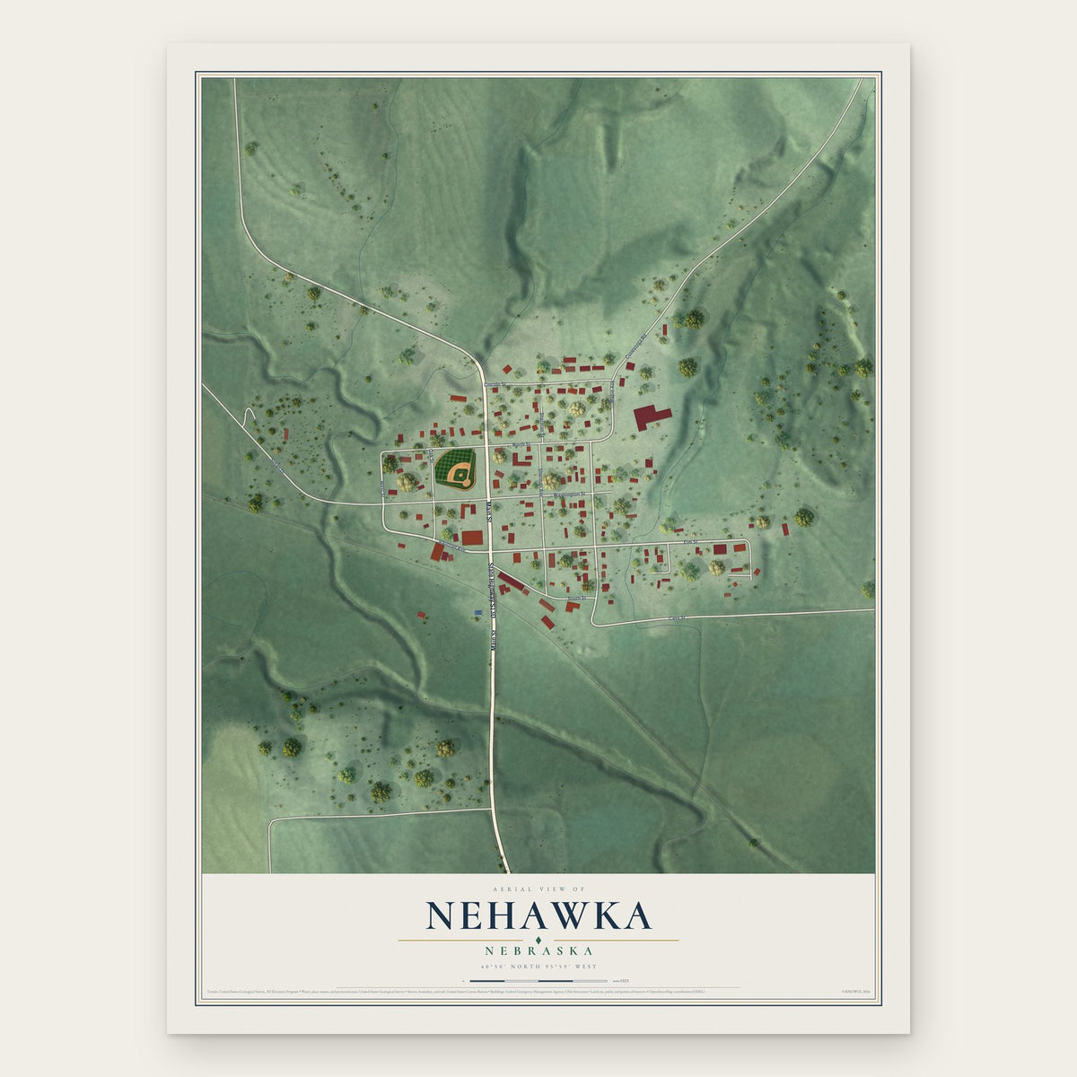 Nehawka, Nebraska map print, the full design