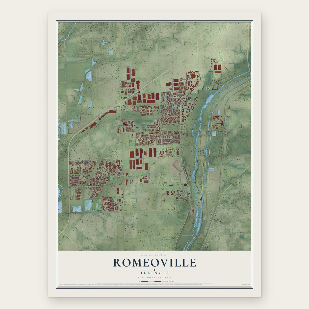 Romeoville, Illinois map print, the full design