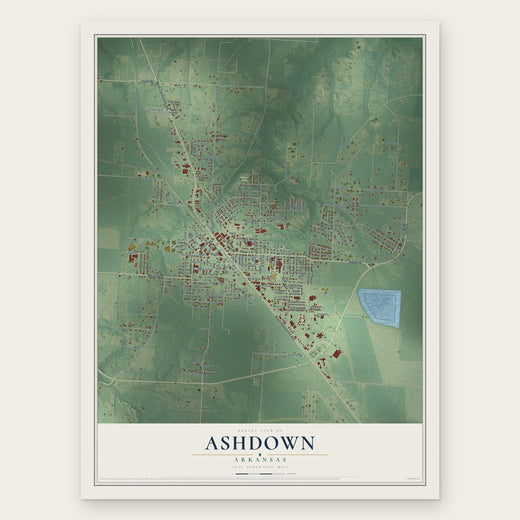 Ashdown, Arkansas map print, the full design