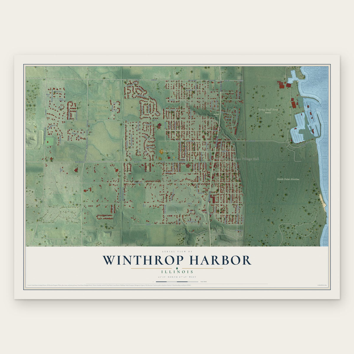 Winthrop Harbor, Illinois map print, the full design