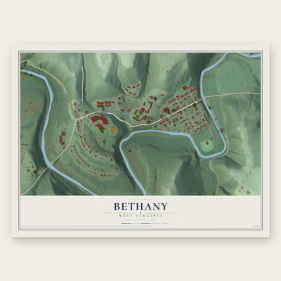 Bethany, West Virginia map print, the full design