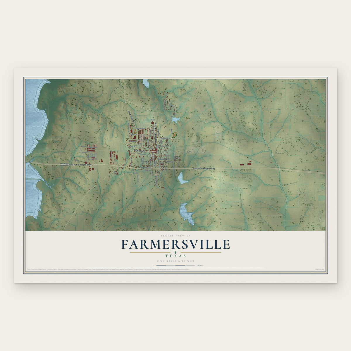 Farmersville, Texas map print, the full design