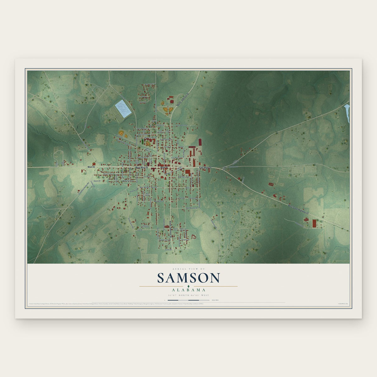 Samson, Alabama map print, the full design