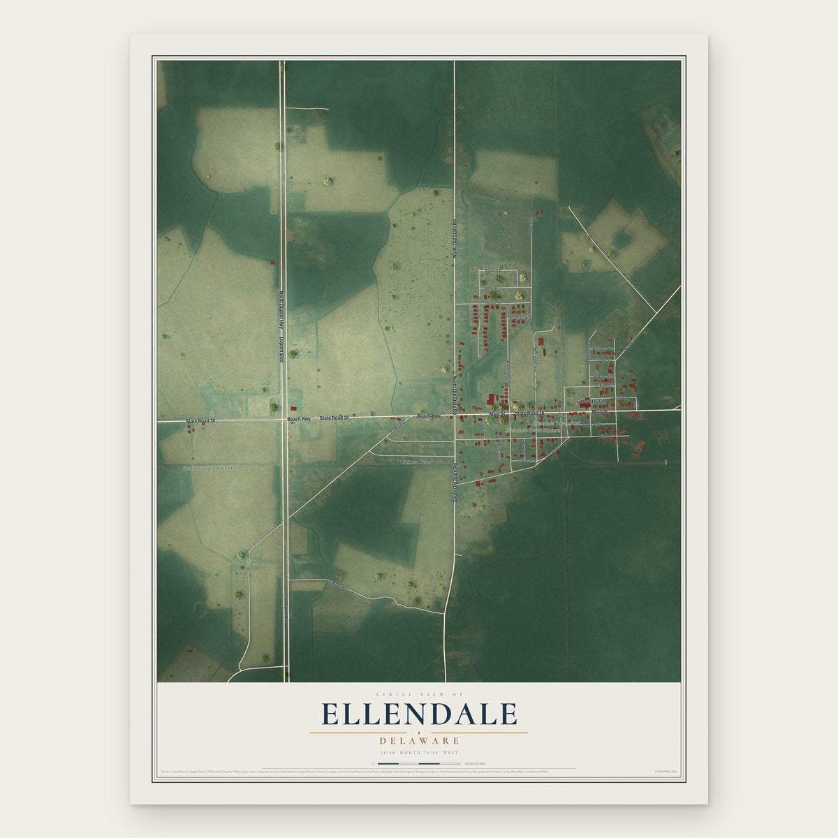Ellendale, Delaware map print, the full design