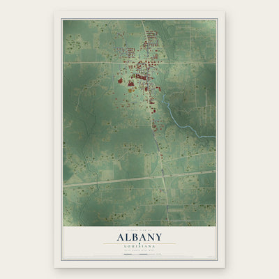 Albany, Louisiana map print, the full design
