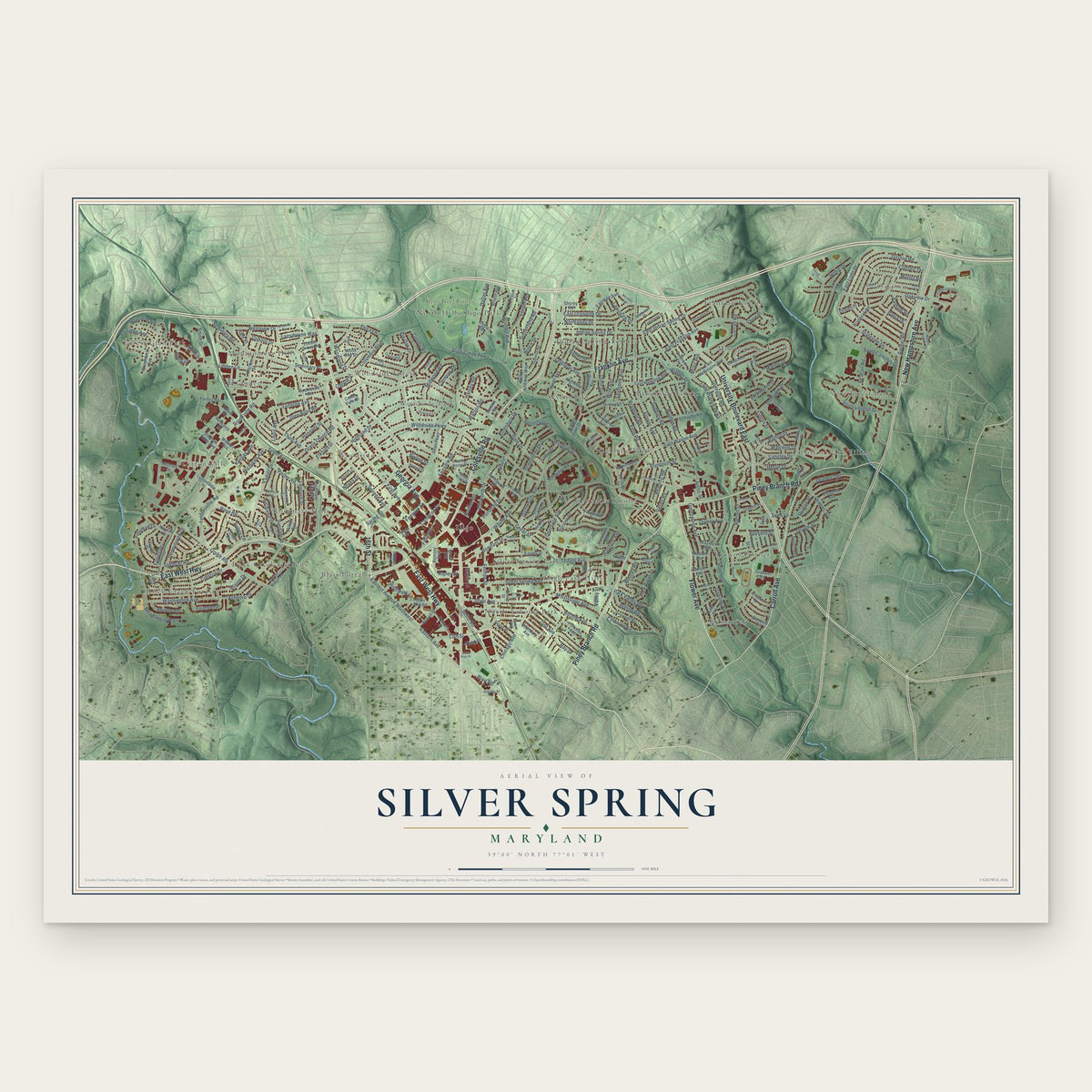 Silver Spring, Maryland map print, the full design