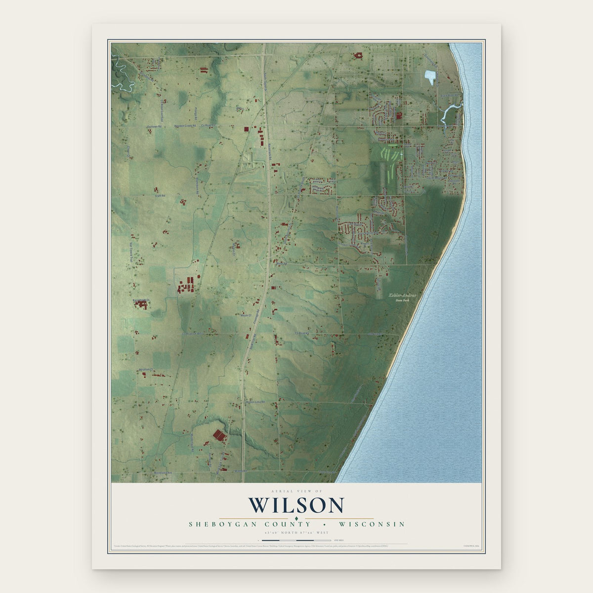 Wilson, Sheboygan County, Wisconsin map print, the full design