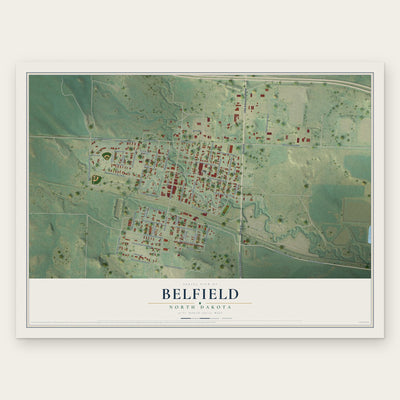 Belfield, North Dakota map print, the full design
