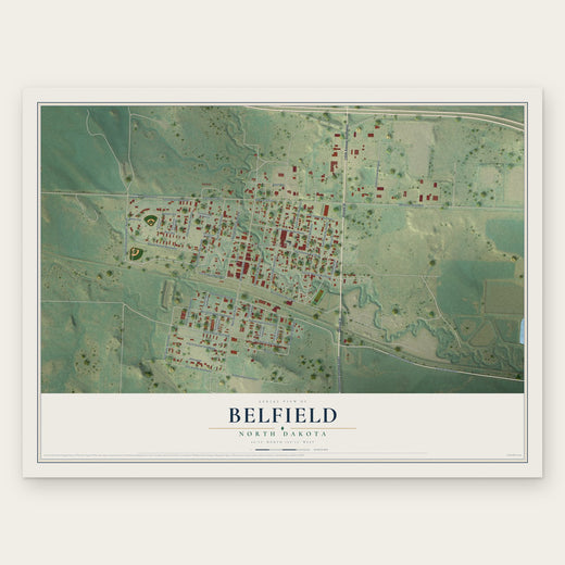 Belfield, North Dakota map print, the full design