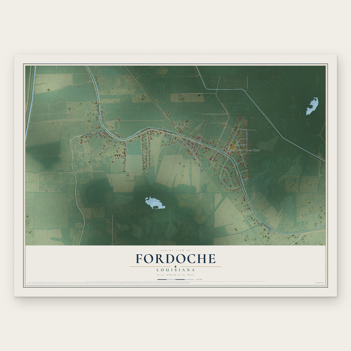 Fordoche, Louisiana map print, the full design