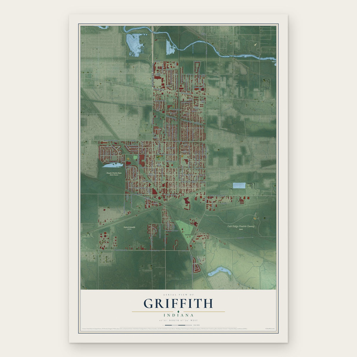 Griffith, Indiana map print, the full design