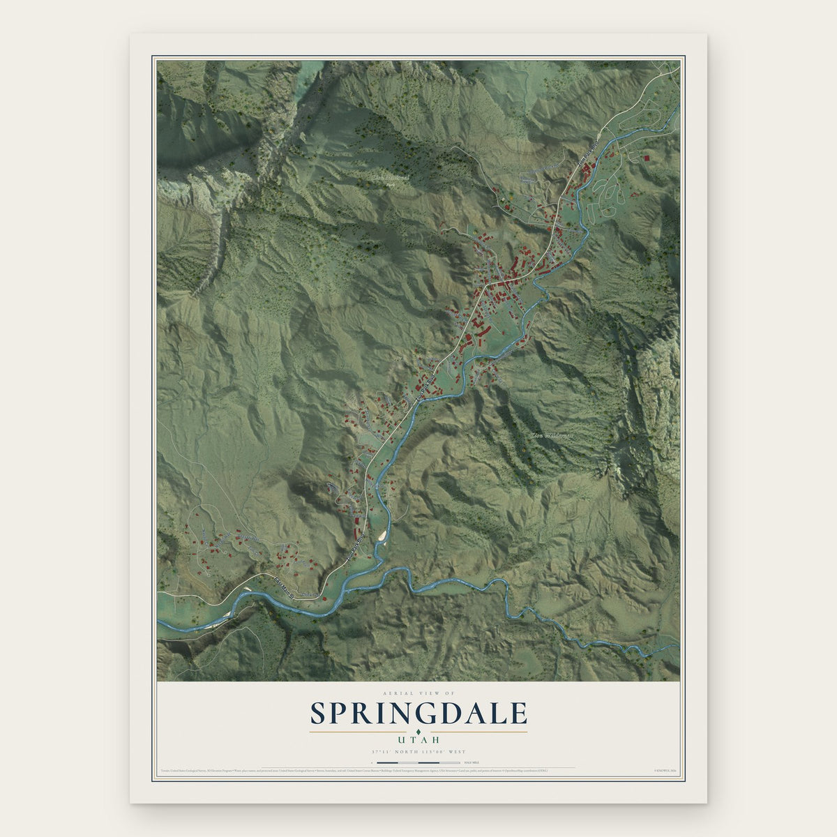 Springdale, Utah map print, the full design