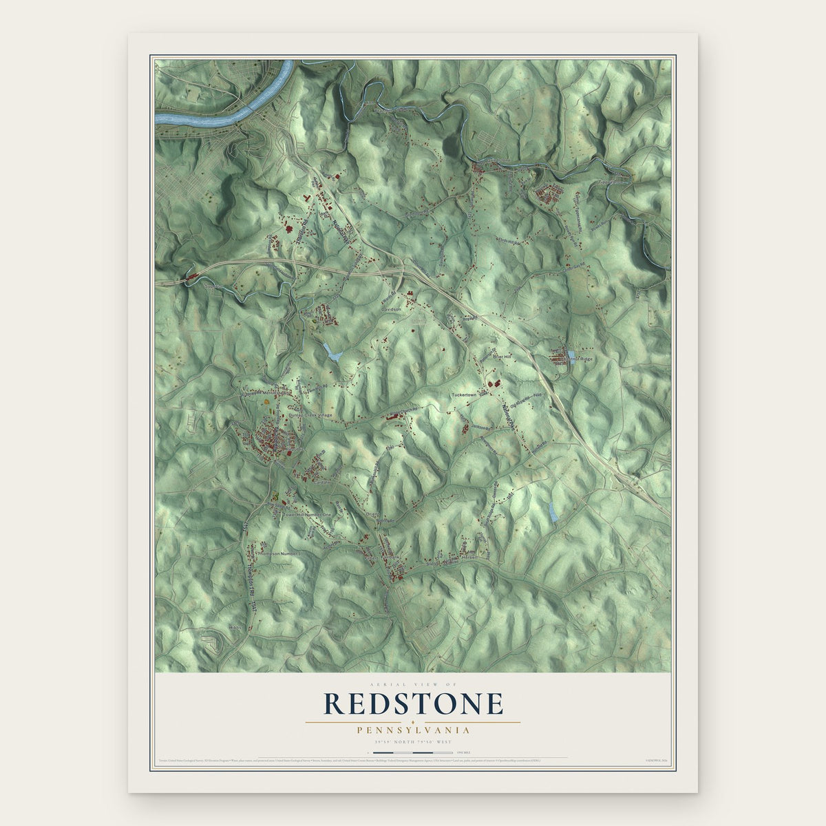 Redstone, Pennsylvania map print, the full design