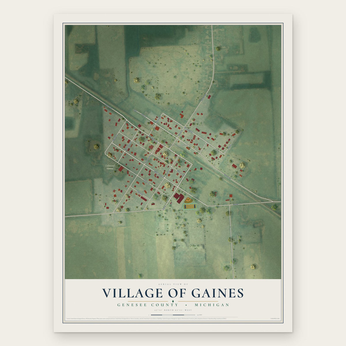 Gaines, Michigan map print, the full design