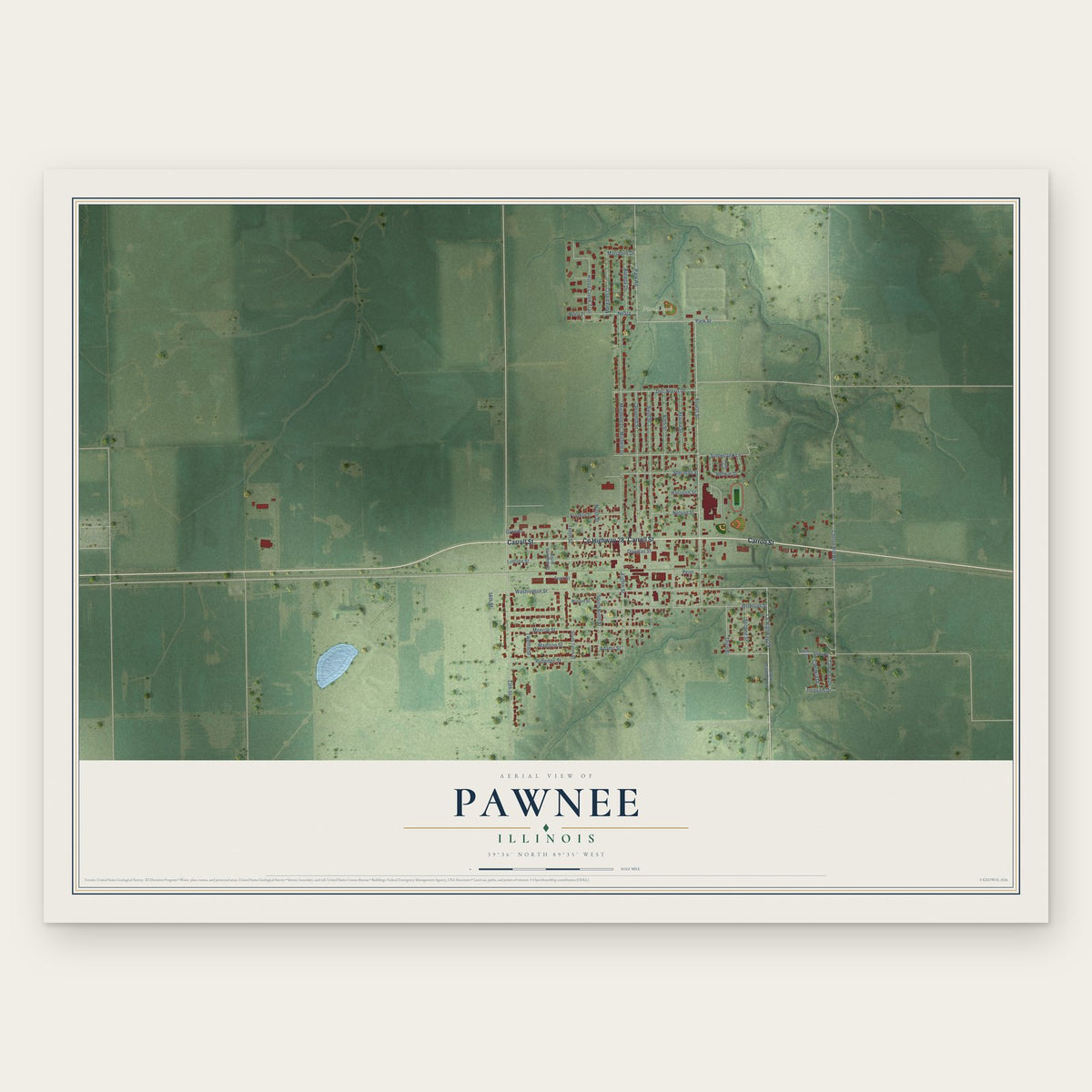 Pawnee, Illinois map print, the full design