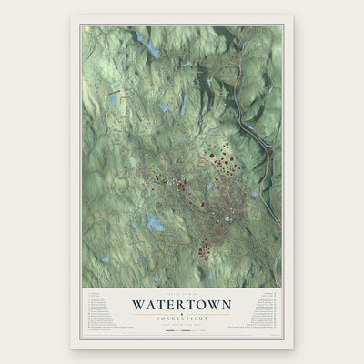 Watertown, Connecticut map print, the full design
