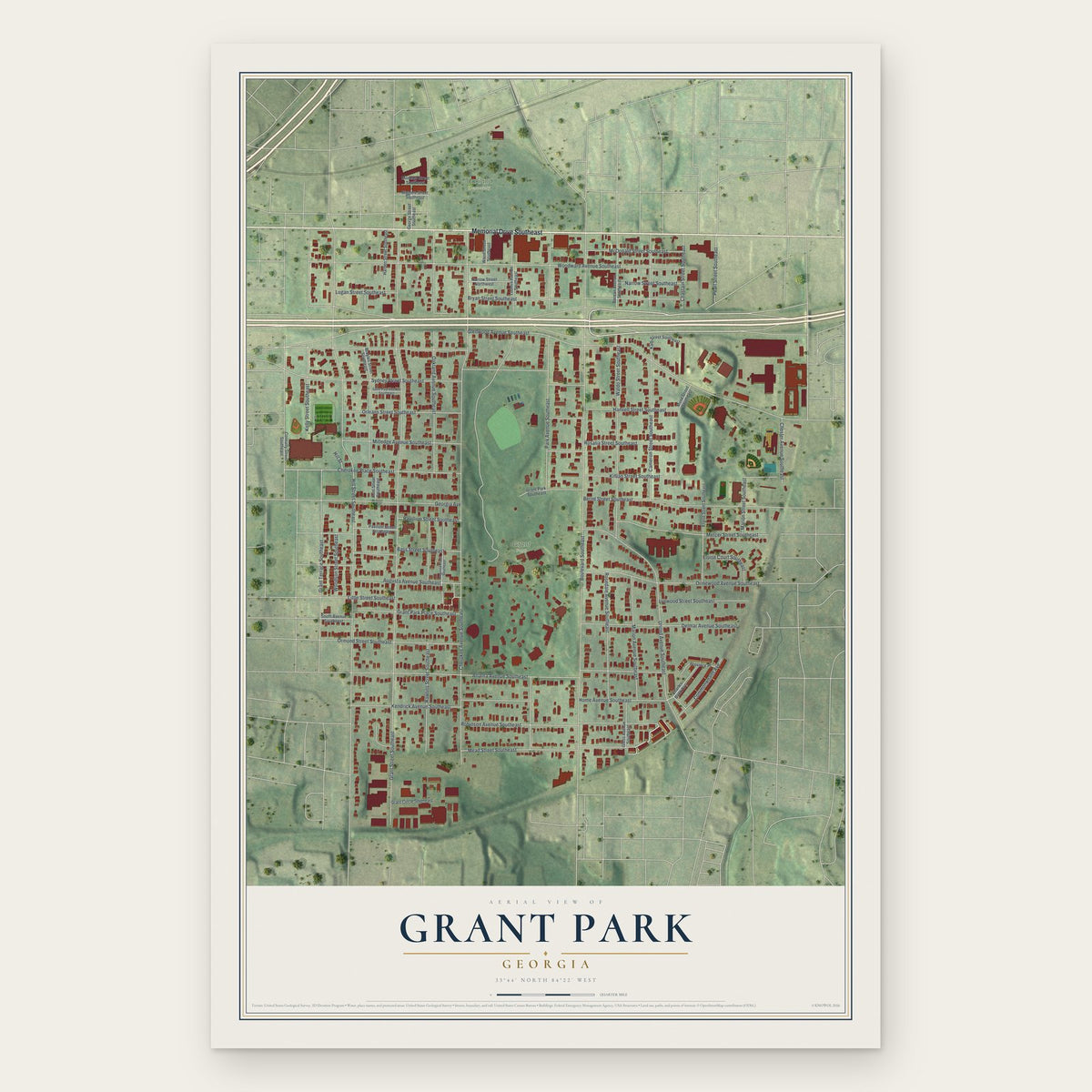 Grant Park, Georgia map print, the full design