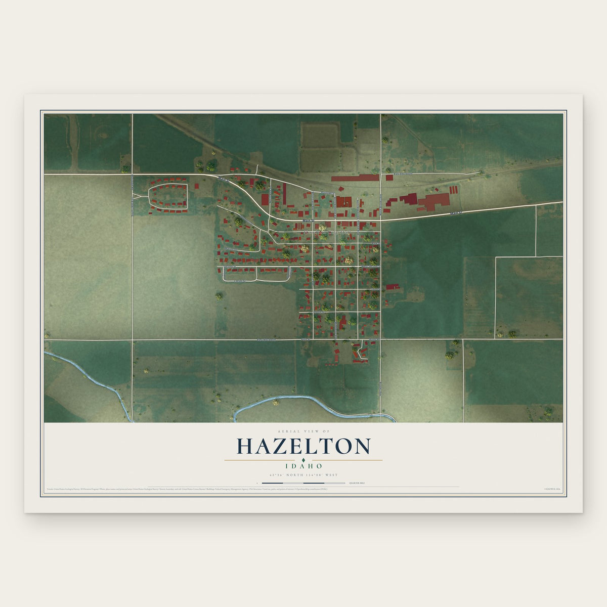 Hazelton, Idaho map print, the full design