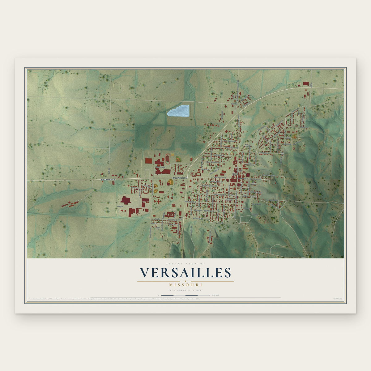 Versailles, Missouri map print, the full design