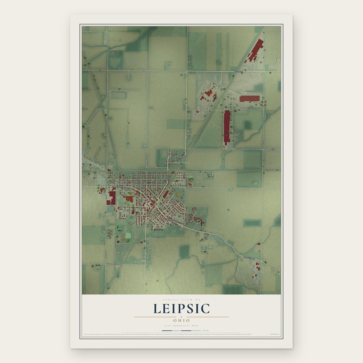 Leipsic, Ohio map print, the full design