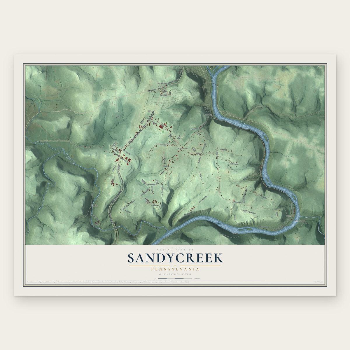 Sandycreek, Pennsylvania map print, the full design