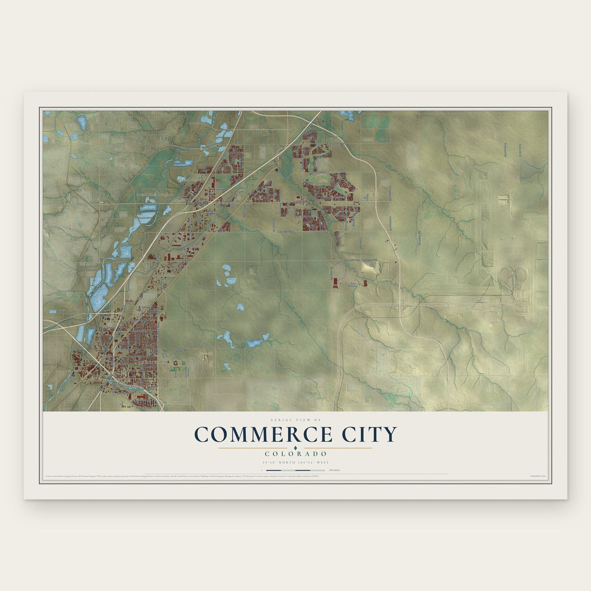 Commerce City, Colorado map print, the full design