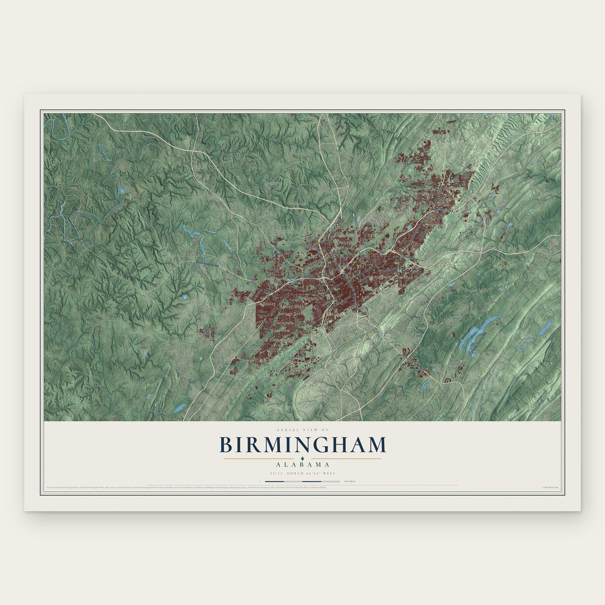 Birmingham, Alabama map print, the full design