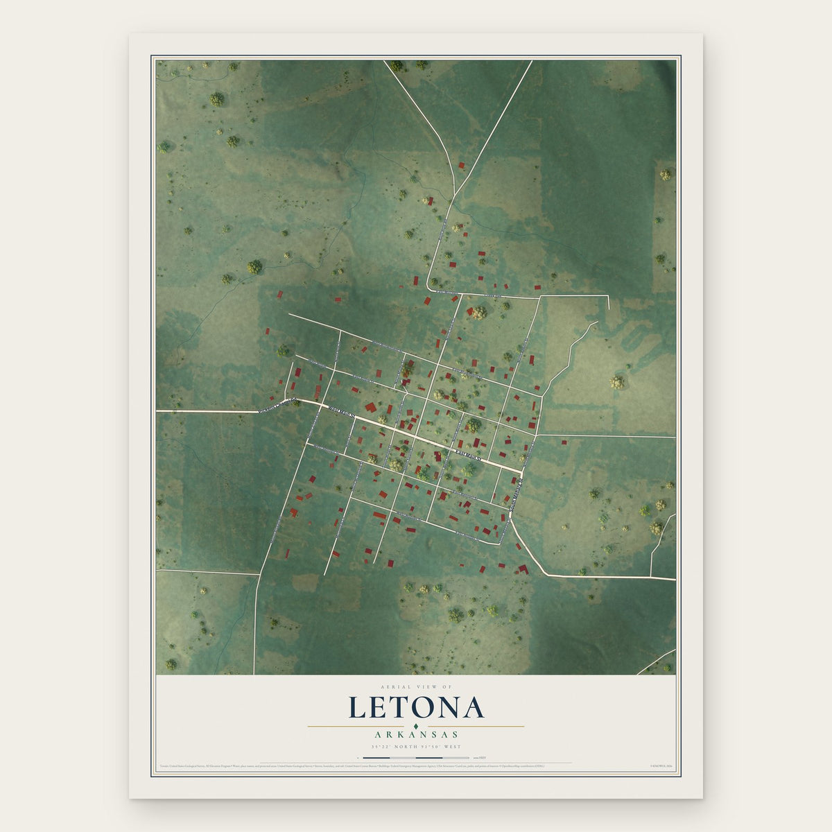 Letona, Arkansas map print, the full design